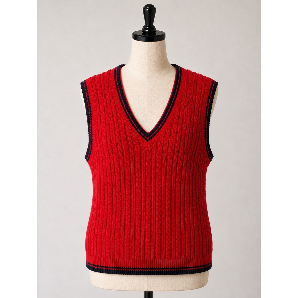 Vintage Liz Claiborne LizGolf Red Cable Knit V-Neck Sweater Vest Lg old money